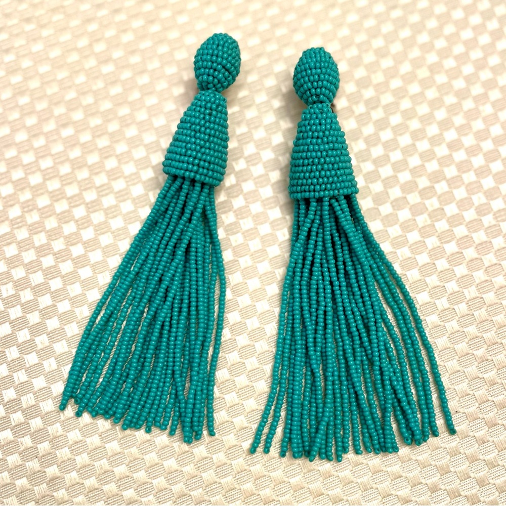 Oscar de la Renta Aquamarine Classic Long Tassel Clip-On Earrings - Picture 7 of 7